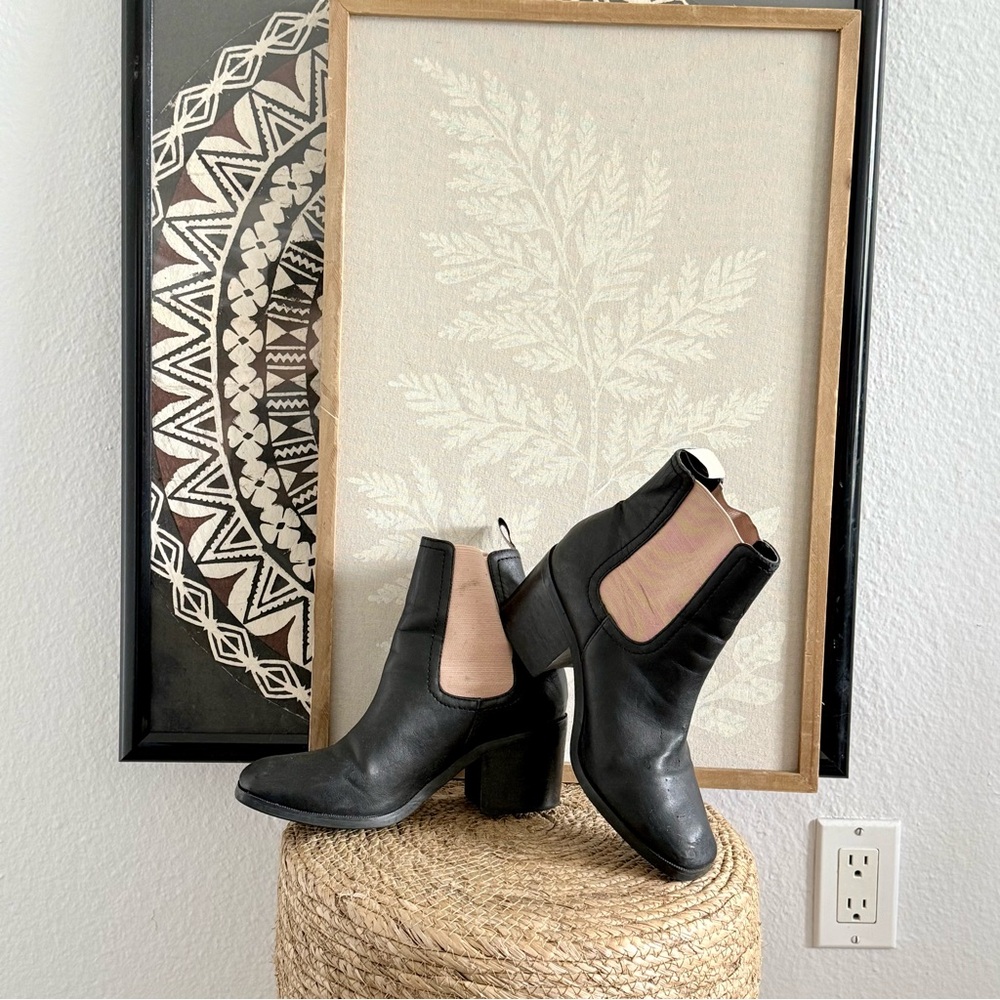 Free People Black Chelsea Ankle Boots with Tan Elastic Panels - Women
